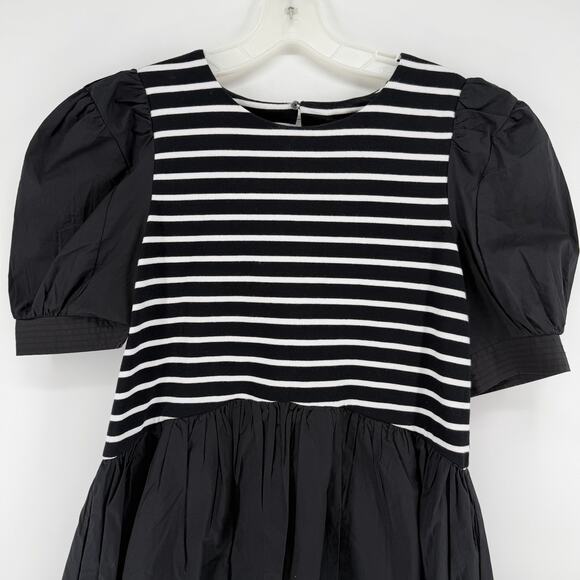 The English Factory High Low Knit Combo Dress Puff Sleeve Black White Small - Picture 2 of 8